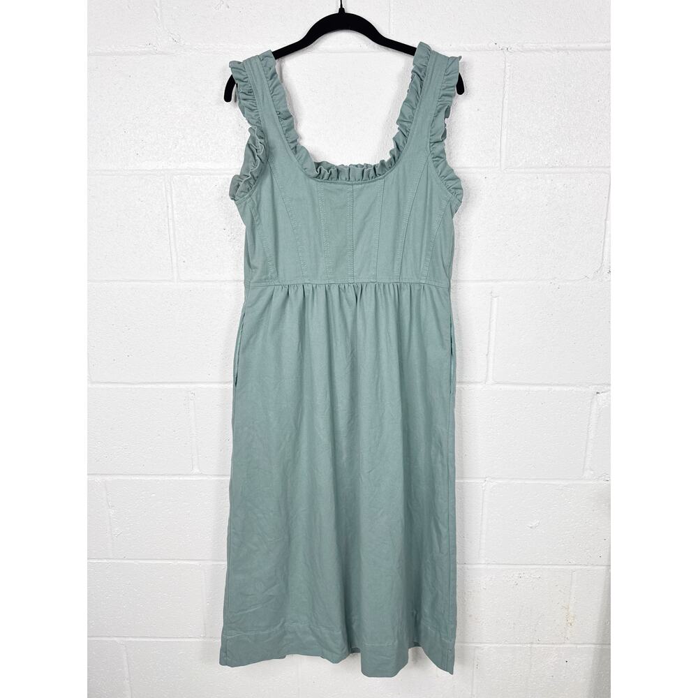 Sea New York Ruffle Strap Midi‎ Dress Womens Size 4 Green Denim Cotton